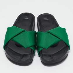Pre Owned Celine Green Canvas Crisscross Flat Slide Size 40