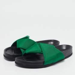 Pre Owned Celine Green Canvas Crisscross Flat Slide Size 40