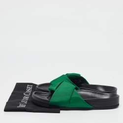 Pre Owned Celine Green Canvas Crisscross Flat Slide Size 40