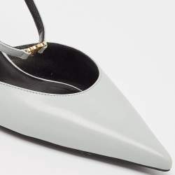 مملوكة مسبقًا Celine Blue Leather Pointed Toe Slingback Pumps Size 37