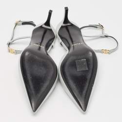 مملوكة مسبقًا Celine Blue Leather Pointed Toe Slingback Pumps Size 37