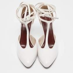Celine White Leather Night Out T-Strap Ankle Wrap Sandals Size 37.5