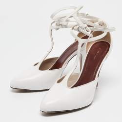 Celine White Leather Night Out T-Strap Ankle Wrap Sandals Size 37.5