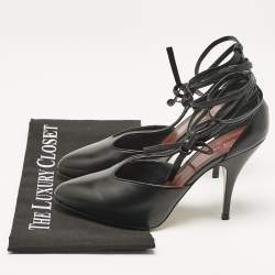 Pre Owned Celine Black Leather Ankle Wrap Pumps Size 37.5
