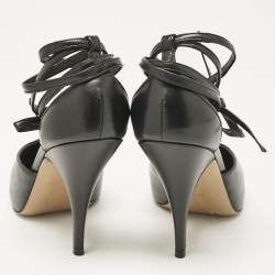 Pre Owned Celine Black Leather Ankle Wrap Pumps Size 37.5