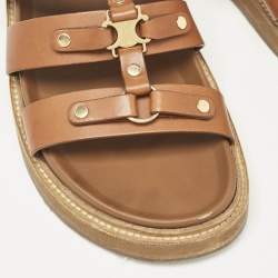 Pre Owned Celine Brown Leather Studded Tippi Slide Sandals Size 39