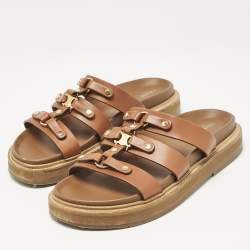 Pre Owned Celine Brown Leather Studded Tippi Slide Sandals Size 39