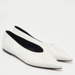 Pre Owned Celine White Leather V-Neck Ballet Flats Size 38.5