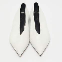 Pre Owned Celine White Leather V-Neck Ballet Flats Size 38.5