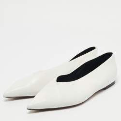 Pre Owned Celine White Leather V-Neck Ballet Flats Size 38.5