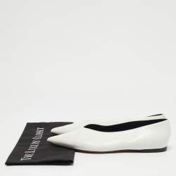 Pre Owned Celine White Leather V-Neck Ballet Flats Size 38.5