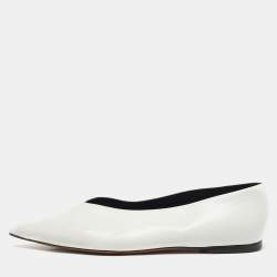 Pre Owned Celine White Leather V-Neck Ballet Flats Size 38.5