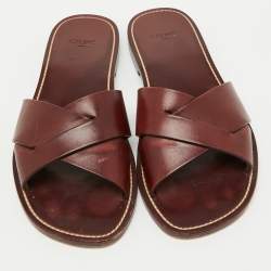 Celine Burgundy Leather Flat Slide Sandals Size 40