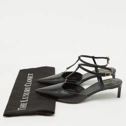 Pre Owned Celine Black Leather Pointed Toe T-Bar Strap Pumps Size 38