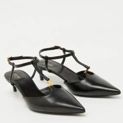 Pre Owned Celine Black Leather Pointed Toe T-Bar Strap Pumps Size 38