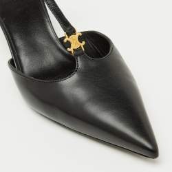 Pre Owned Celine Black Leather Pointed Toe T-Bar Strap Pumps Size 38