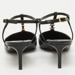Pre Owned Celine Black Leather Pointed Toe T-Bar Strap Pumps Size 38