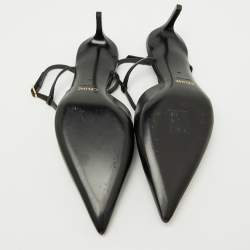 Pre Owned Celine Black Leather Pointed Toe T-Bar Strap Pumps Size 38