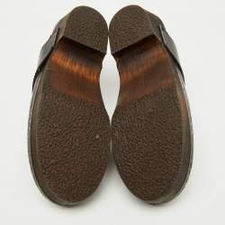 Pre Owned Celine Black Leather Chain Logo Detail Platform Clogs Size 39