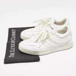 Pre Owned Celine White Leather Lace Up Sneakers Size 35