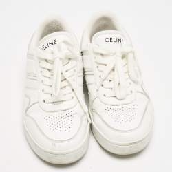 Pre Owned Celine White Leather Lace Up Sneakers Size 35