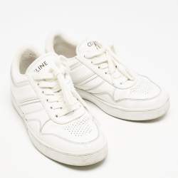 Pre Owned Celine White Leather Lace Up Sneakers Size 35