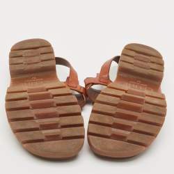 Celine Brown Leather Clea Triomphe Flat Sandals Size 37