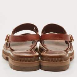 Celine Brown Leather Clea Triomphe Flat Sandals Size 37