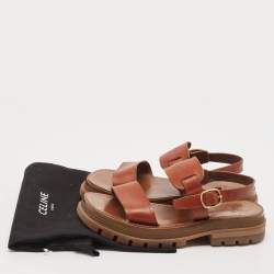 Celine Brown Leather Clea Triomphe Flat Sandals Size 37