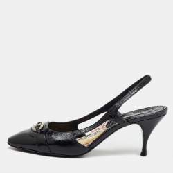 Celine Black Leather Logo Slingback Pumps Size 37.5