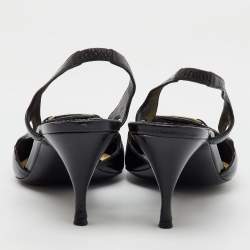 Celine Black Leather Logo Slingback Pumps Size 37.5