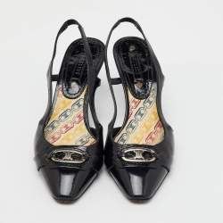Celine Black Leather Logo Slingback Pumps Size 37.5