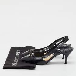 Celine Black Leather Logo Slingback Pumps Size 37.5
