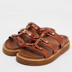 Pre Owned Celine Brown Leather Studded Tippi Slide Sandals Size 39