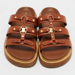Pre Owned Celine Brown Leather Studded Tippi Slide Sandals Size 39