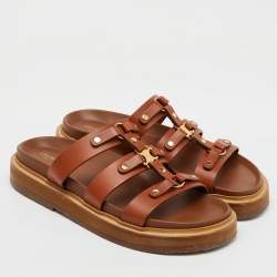 Pre Owned Celine Brown Leather Studded Tippi Slide Sandals Size 39