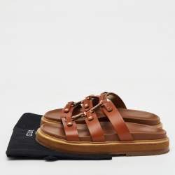 Pre Owned Celine Brown Leather Studded Tippi Slide Sandals Size 39