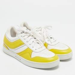 Celine White/Yellow Leather Low Top Sneakers Size 39