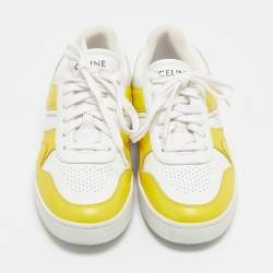 Celine White/Yellow Leather Low Top Sneakers Size 39