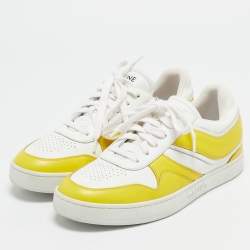 Celine White/Yellow Leather Low Top Sneakers Size 39
