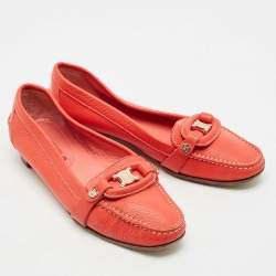 Celine Orange Leather Logo Loafer Ballet Flats Size 39