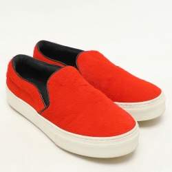 Celine Orange Calf Hair Slip On Sneakers Size 36