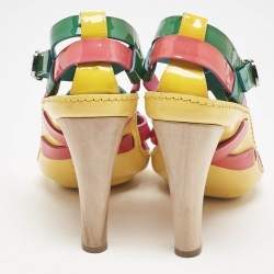 Celine Multicolor Patent And Leather Strappy Slingback Sandals Size 38