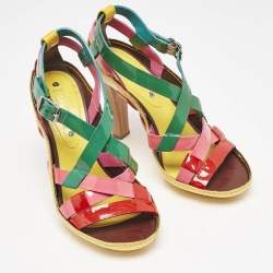 Celine Multicolor Patent And Leather Strappy Slingback Sandals Size 38