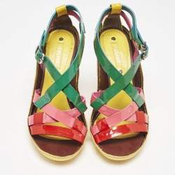 Celine Multicolor Patent And Leather Strappy Slingback Sandals Size 38