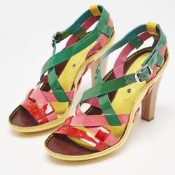 Celine Multicolor Patent And Leather Strappy Slingback Sandals Size 38