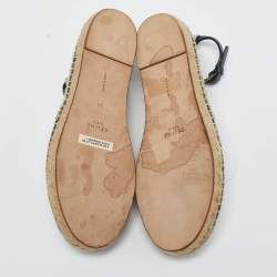 Celine White/Navy Blue Canvas Ankle Strap Espadrille Flats Size 38