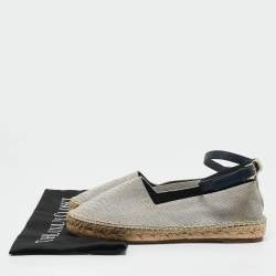 Celine White/Navy Blue Canvas Ankle Strap Espadrille Flats Size 38