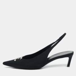 Pre Owned Celine Black Fabric Logo Pointed Toe Alma Triomphe Slingback Pumps Size 40