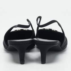 Pre Owned Celine Black Fabric Logo Pointed Toe Alma Triomphe Slingback Pumps Size 40